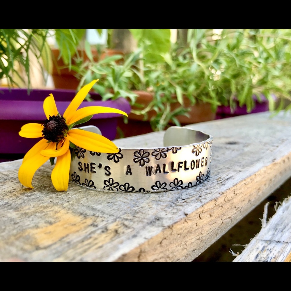 Hand stamped adjustable metal cuff bracelet